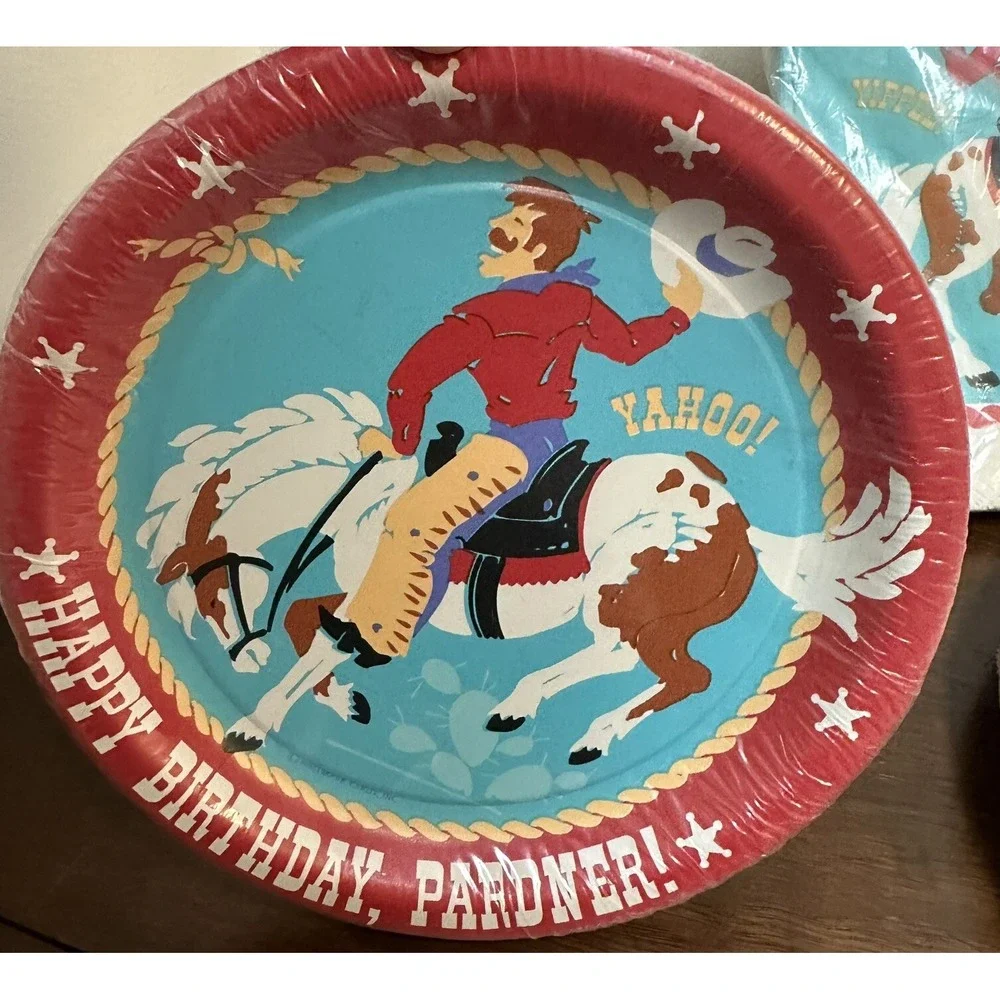 Vintage Hallmark Happy Birthday Pardner Cowboy Horse Party Napkins Plates NOS